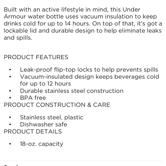 Under Armour Vacuum Insulated Stainless Steel Hydration Water Bottle Black NEW - Picture 6 of 7